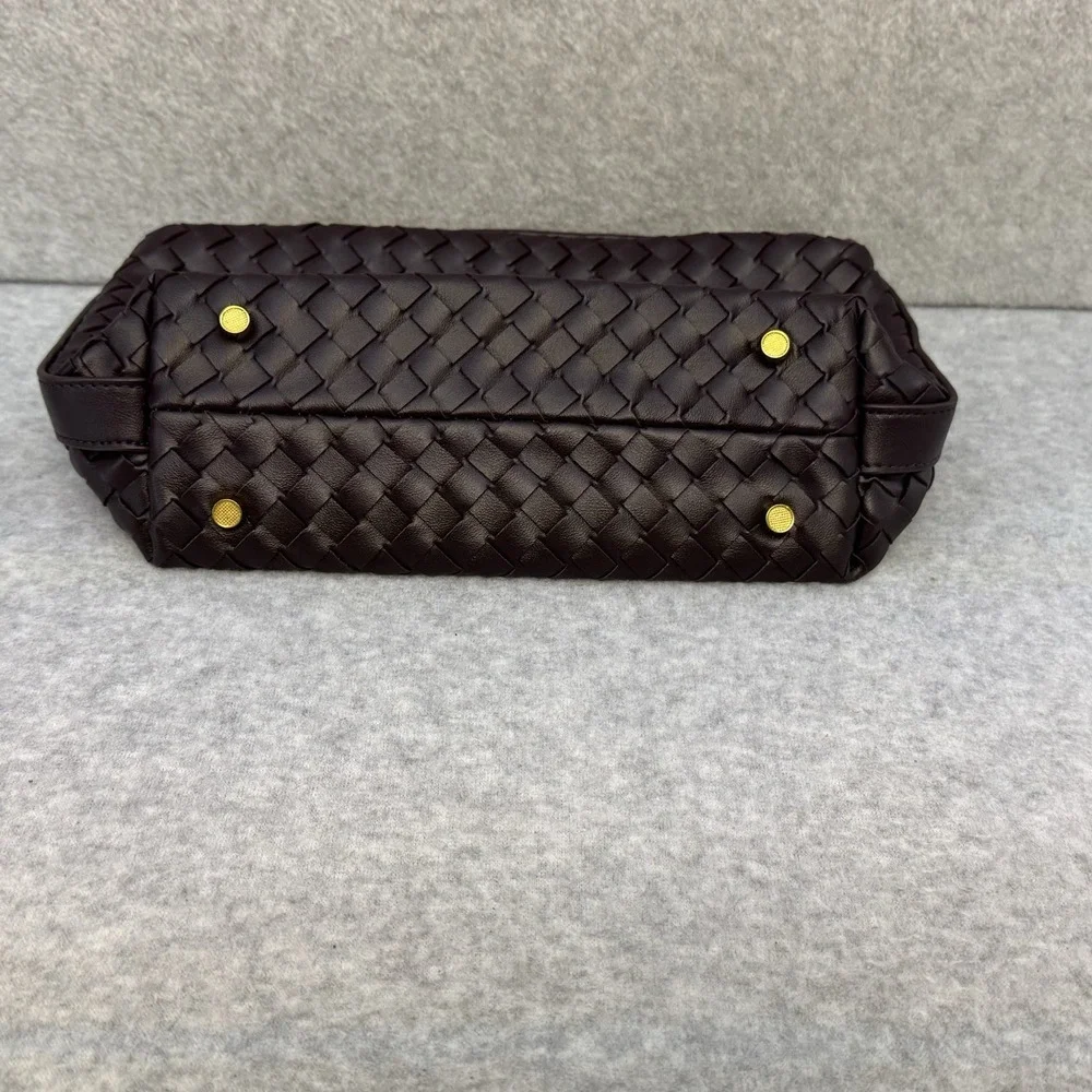 Vegan Leather Woven Hand Bag Brown Top Handle Women Shoulder Bag Adjustable - Picture 14 of 16